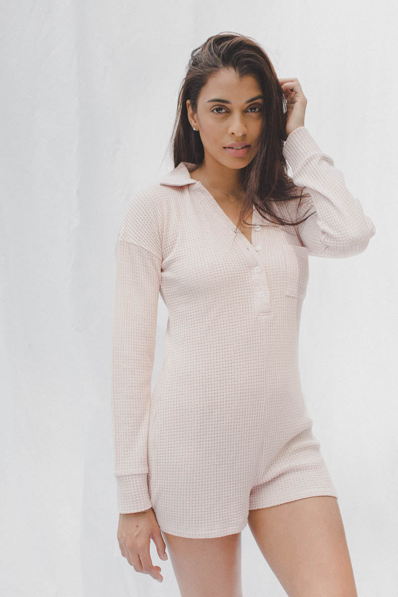 Waffle Knit Cora Romper in Nectar