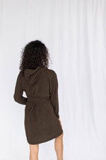 Feather Knit Hooded Lounge Robe in Cocoa